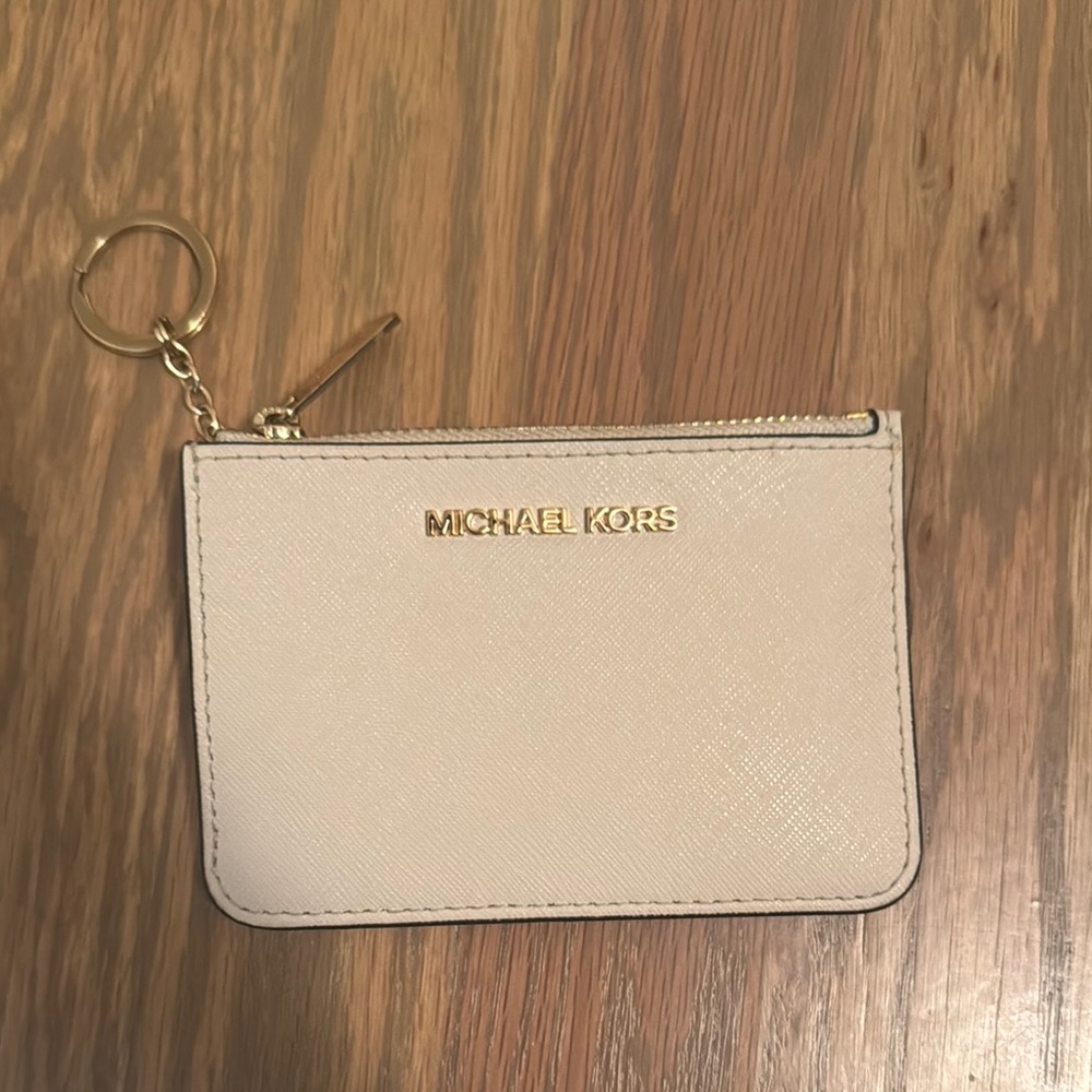 Michael Kors Light Pink Leather Zip Key Card Case